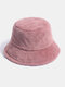 Women Rabbit Fur Solid Color Dome Thicken Warmth Windproof Ear Protection Bucket Hat - Pink