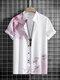 Mens Floral Bamboo Print Stand Collar Short Sleeve Shirt - Pink