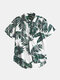 Mens 100% Cotton Breathable Hawaiian Tropical Plant Short Sleeve Shirt - White