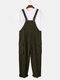 Mens Corduroy Vintage Solid Loose Casual Overalls Jumpsuits With Multi Pockets - Green