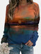Landscape Printed Long Sleeve O-neck T-shirt For Women - Orange