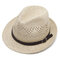 Men's Flat Brim Straw Solid Hollow Breathable Classic Vintage Jazz Hat Travel Sun Cap - Beige