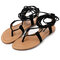 Women Casual Beach Clip Toe Lace Up Flat Sandals  - Black