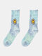 Unisex Tie-dye Cotton Color Gradient Fashion Smiling Face Daisy Pattern Anti-slip Tube Socks - Blue