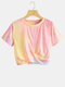 O-neck Tie-Dye Print Irregular Short Sleeves Casual T-shirt For Women - As Picture