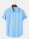 Mens Seersucker Texture Solid Color Casual Short Sleeve Shirts - Blue