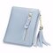 Genuine Leather Tassel Stylish Short Wallet Card holder Candy Color Purse - Light Blue