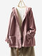 Vintage Corduroy Hooded Pockets Plus Size Jackets - Pink