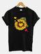 Sunflower Heart Print Short Sleeve T-shirt For Women - Black