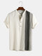 Mens 100% Cotton Contrast Color Casual Short Sleeve Henley Shirt - White