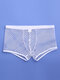 Men Sexy Net See Through Boxer Briefs Fishnet Nylon Thin Breathable Plain Sexy Underwear - White