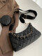 Women Faux Leather Solid Chain Argyle Fashion Crossbody Bag Shoulder Bag - Black