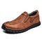 Men Retro Genuine Leather Non Slip Soft Sole Casual Slip On Shoes - Brown