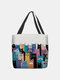 Women Multicolor Many Cats Pattern Print Handbag Shoulder Bag Tote - Gray