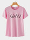 Letters Print Short Sleeve O-neck Casual T-Shirt For Women - Pink