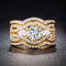 Trendy Wave Rhinestone Zircon Ring Set Geometric Gold Plated Diamond Couple Ring  - Gold