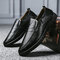 Men Pure Color PU Stitching Slip On Casaul Driving Shoes - Black