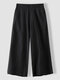 Solid Color Elastic Waist Pocket Wide-leg Cotton Pants - Black