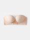 Wireless Front Closure Solid Color Seamless Beauty Comfort Bandeau Strapless Bras - Nude