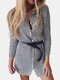 Solid Color Button Down Long Sleeve Cardigan - Grey