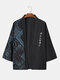 Mens Paisley Scarf Ethnic Pattern Open Front Black Kimono - Blue