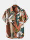 Mens Large Flower Colorful Floral Print Holiday Short Sleeve Shirts - Apricot