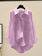 Solid Button Front Pocket Long Sleeve Lapel Shirt - Purple