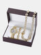 3 Pcs Men Watch Set Inlaid Diamond Steel Band Women Quartz Watch Necklace Bracelet Jewelry Gift Kit - #05