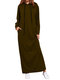 Solid Color Long Sleeves Casual Hooded Maxi Dress - Coffee