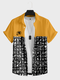 Mens Ethnic Tribal Pattern Patchwork Lapel Short Sleeve Shirts - Yellow