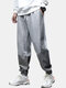 Mens Letter Pattern Colorblock Stitching Cotton Casual Drawstring Pants - Gray