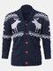 Mens Christmas Reindeer Button Thick Warm Casual Knitted Cardigan Sweater - Navy