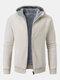 Mens Corduroy Pure Color Zip Front Plush Lined Casual Hooded Jacket - Khaki