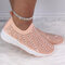 Plus Size Women Comfy Rhinestone Elastic Mesh Flat Walking Sneakers - Pink