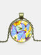 Vintage verre imprimé femmes collier papillons fleurs pendentif chandail chaîne bijoux cadeau - bronze