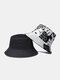 Unisex Cotton Cloth Double-side Letter Graffiti Casual Ourdoor Sunshade Foldable Bucket Hats - White