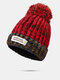 Unisex Mixed Color Knitted Letter Cloth Patch Flanging All-match Warmth Brimless Beanie Hat - Blue Red