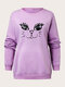 Plus Size Lovely Cat Print O-neck Loose Casual Sweatshirt - Purple