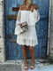 Flare Sleeve Off Shoulder Elastic Lace Patchwork Dress - White