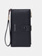 Women Faux Leather Fashion Multi-Slots Multifunction Solid Color Clutch Bag Brief Phone Bag - Black