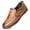 Men Hand Stitching Microfiber Leather Non Slip Casual Slip On Shoes - Brown