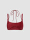 Solid Color Straps Halter Layered Crop Top - Wine Red
