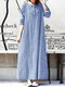 Женское клетчатое платье в клетку Шея Повседневное макси с длинными рукавами Платье - синий