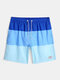 Men Ombre Colorblock Pinstriped Water Resistant Drawstring Board Shorts - Blue