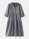 Solid Color Lapel Half Sleeve Plus Size Pleated Dress - Grey