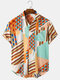 Mens Designed Colorblock Stripe Print Casual Shirt - Orange