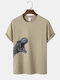 Mens 3D Dinosaur Side Print 100% Cotton Short Sleeve T-Shirts - Khaki