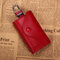 Multi-color Leather Zipper Key Storage Bag Retro Business Card Money Holder 6 Hooks Metal - Red