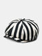 Unisex Polyester Cotton Striped British Casual Sunshade Octagonal Cap Flat Caps - Black