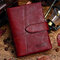 Genuine Leather Vintage Small Short Wallet Card Holder Purse For Women - Red